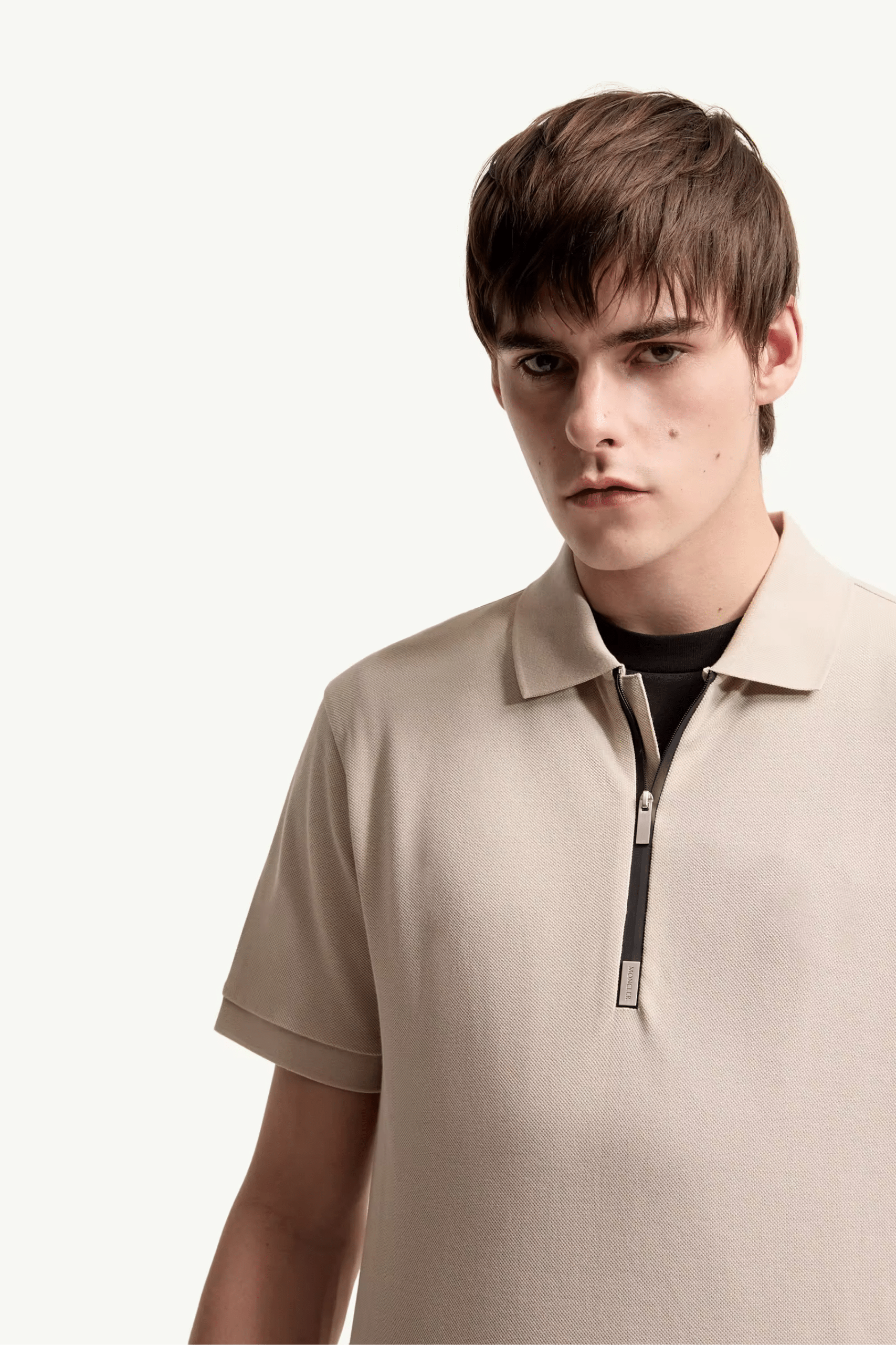 Polo Col Zippé Coton Beige Clair