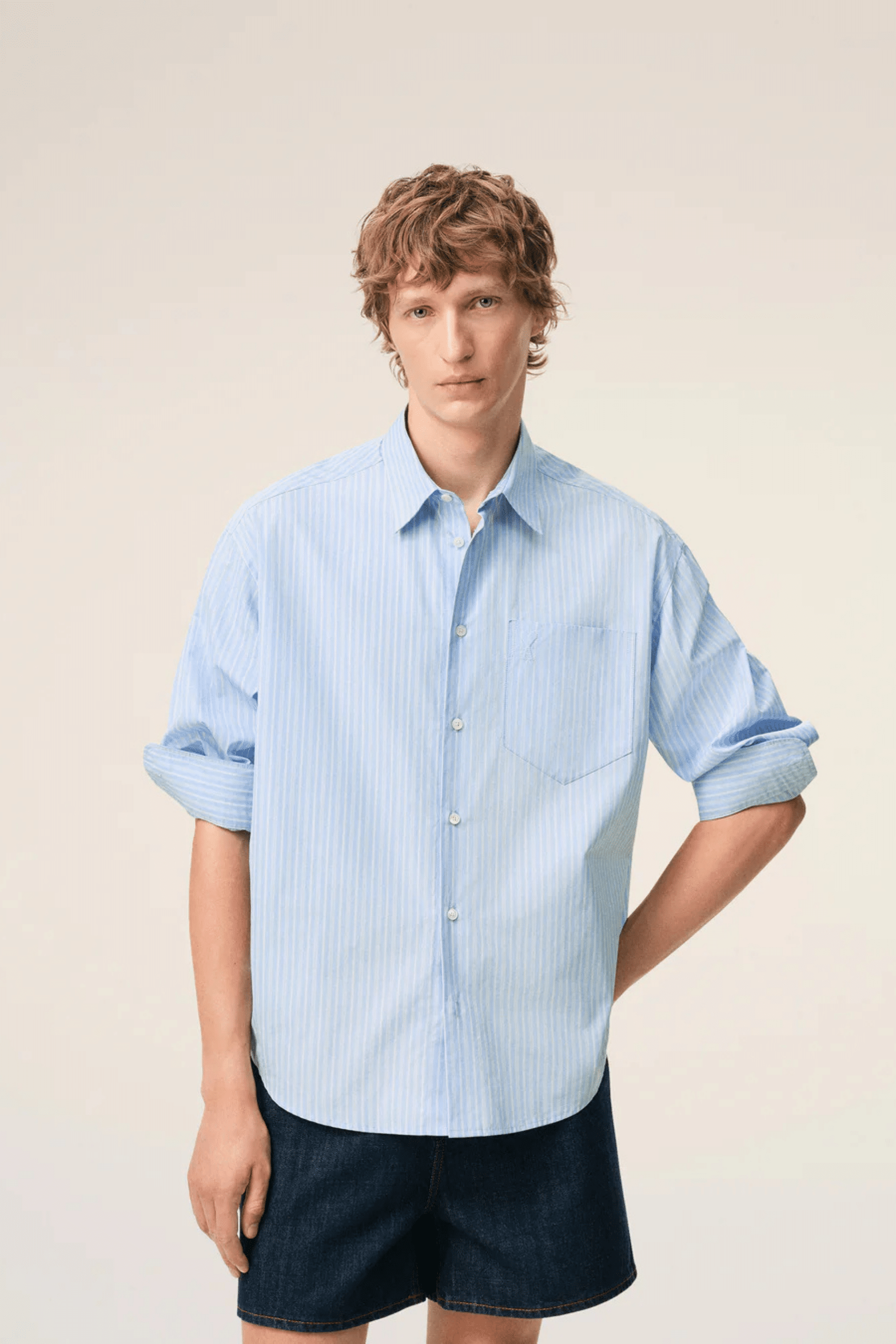 Chemise Boxy Coton Bleu Cachemire Blanc