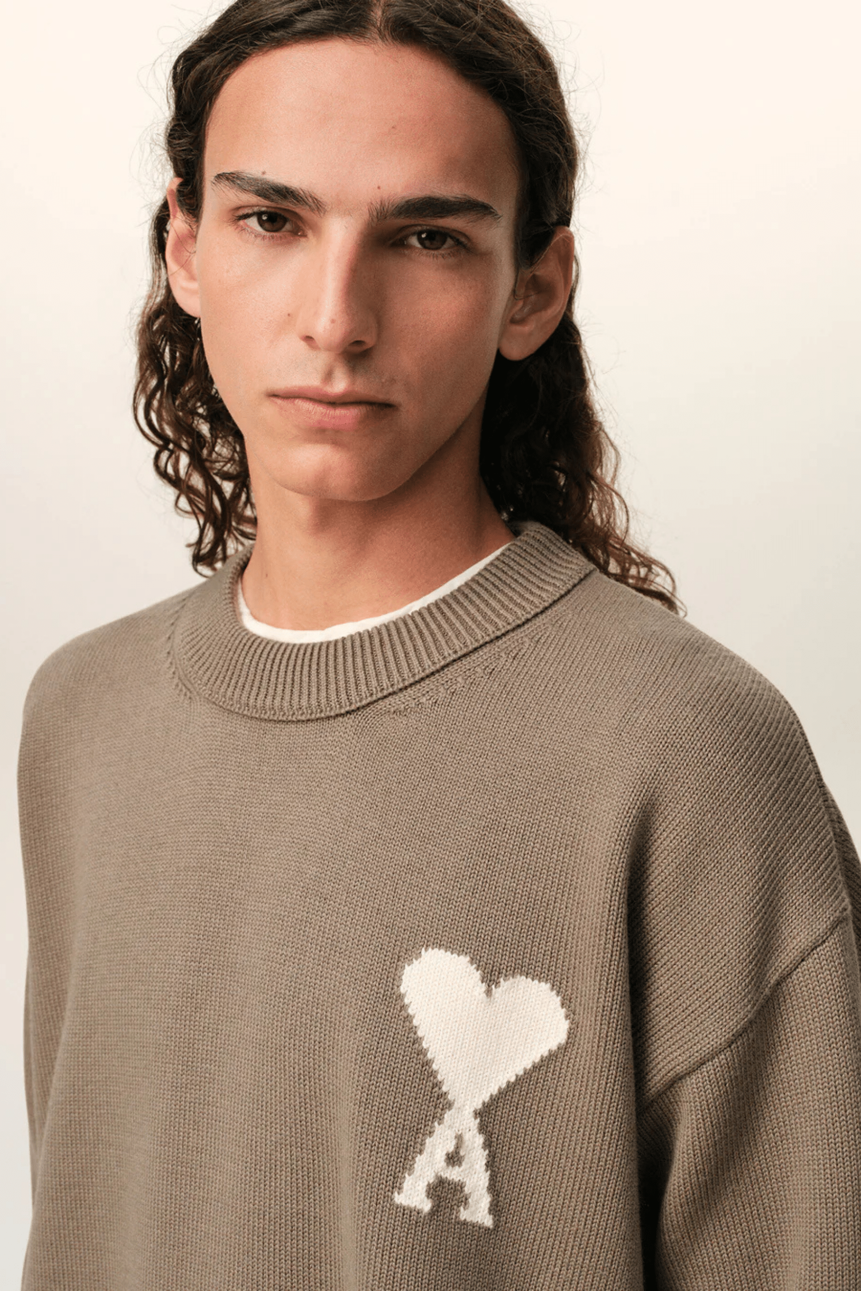 Pull Laine Coton Beige Taupe Cœur Écru