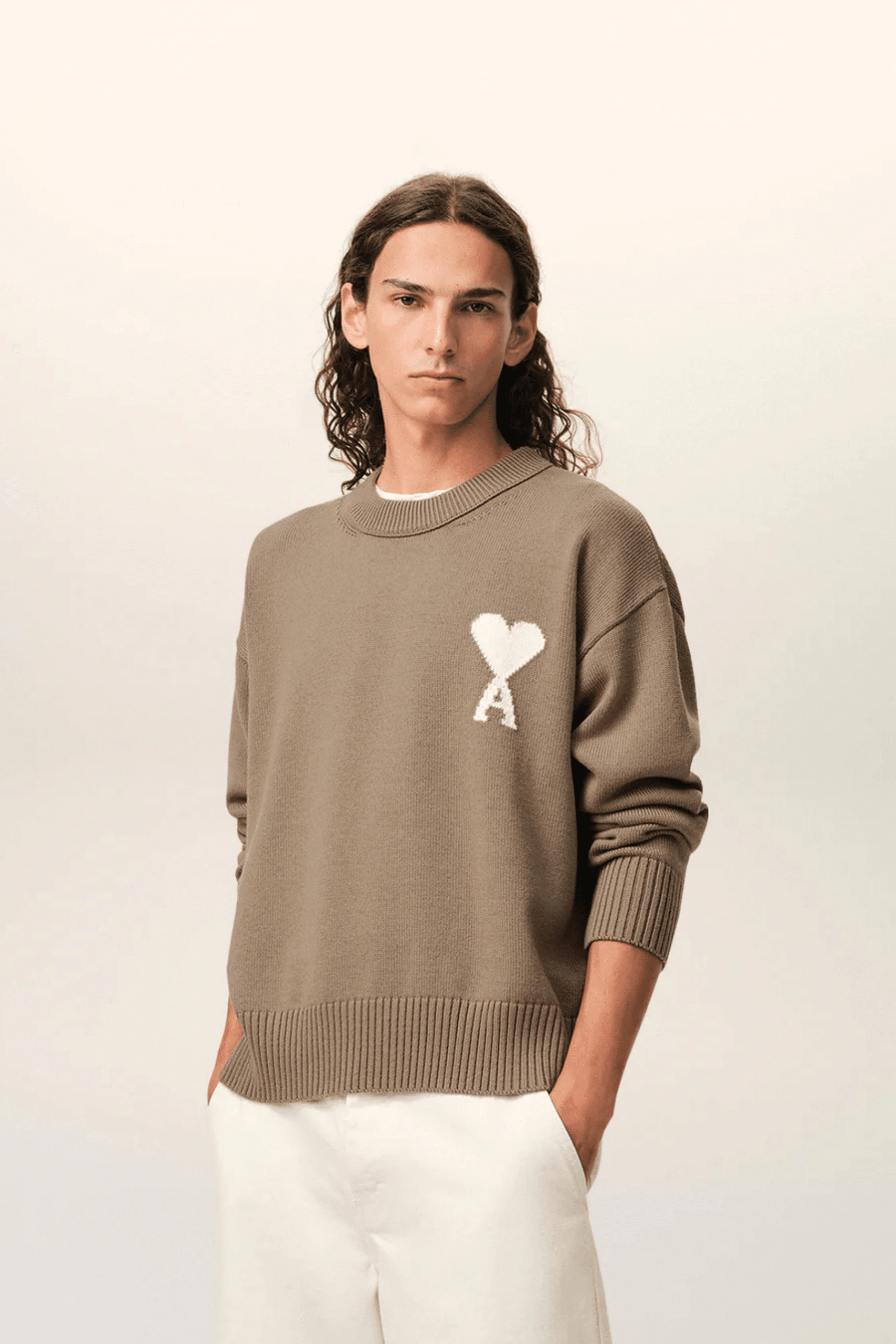 Pull Laine Coton Beige Taupe Cœur Écru