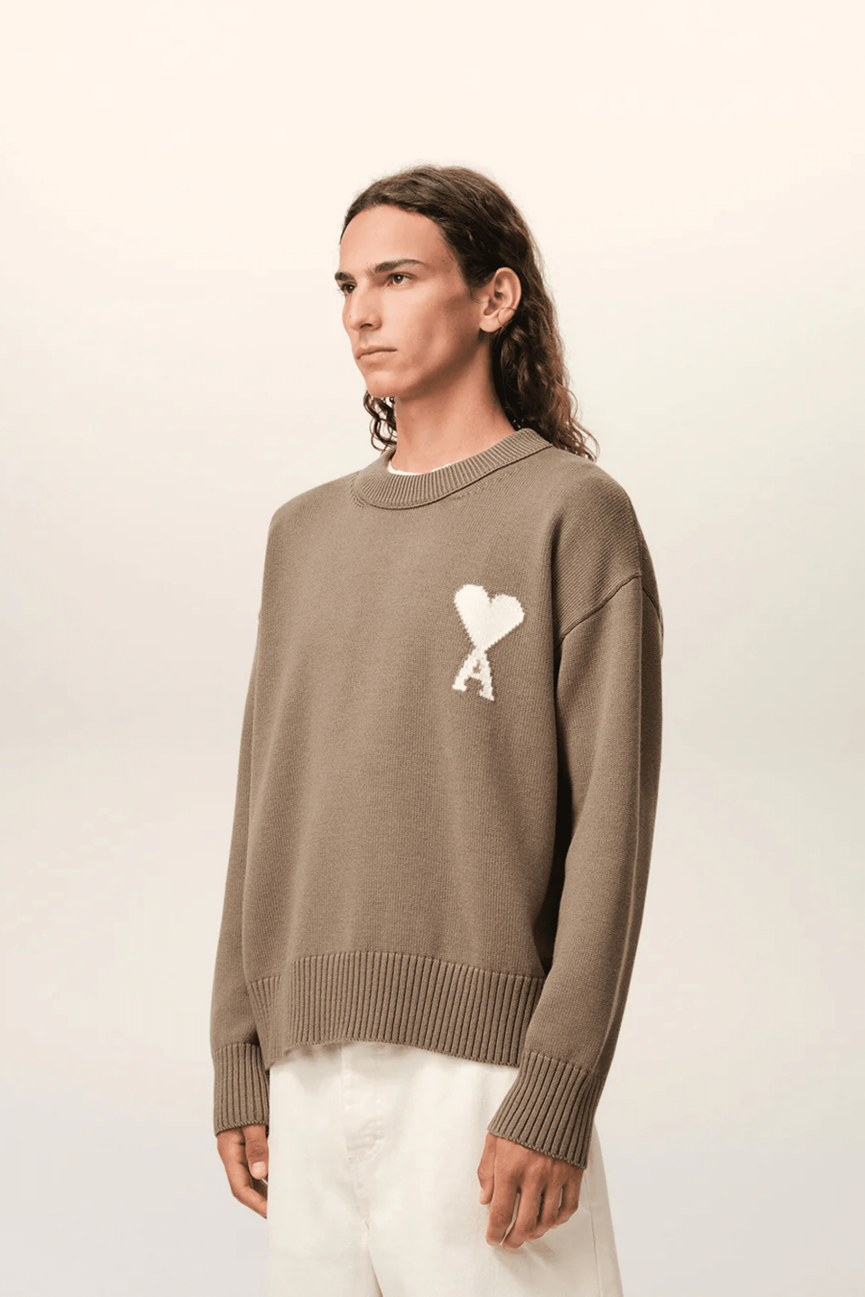 Pull Laine Coton Beige Taupe Cœur Écru