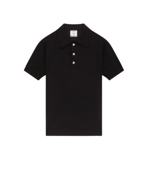 Polo Noir en Pointelle Monogrammé