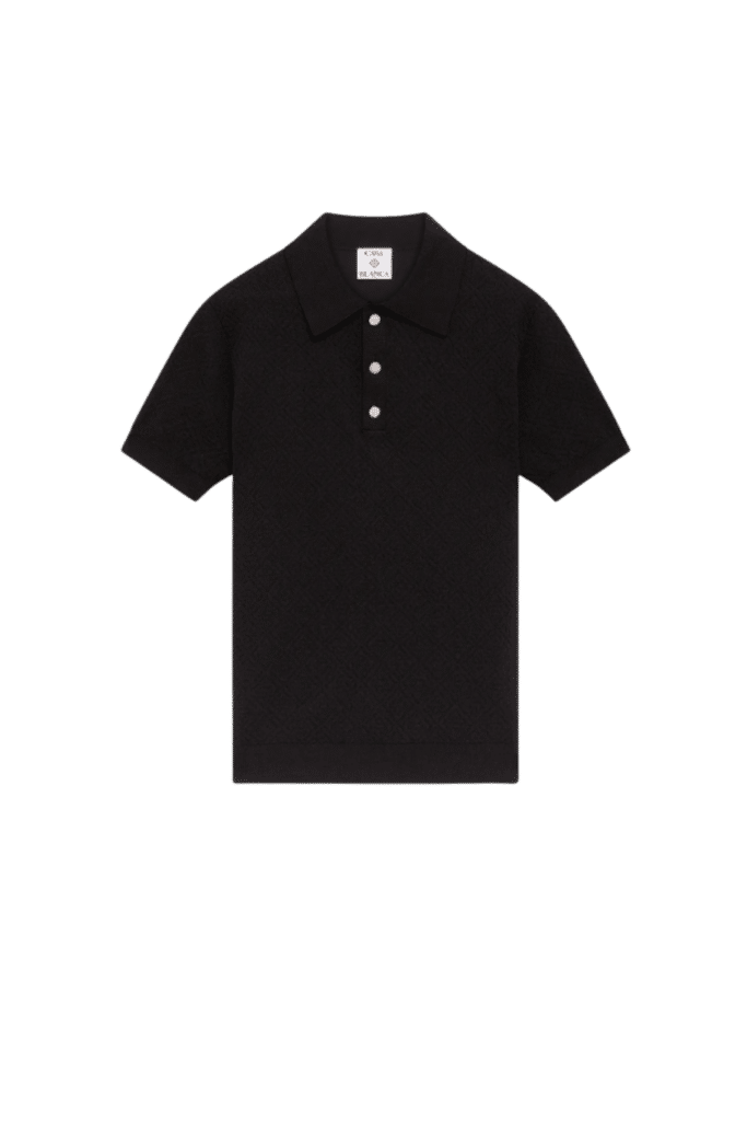 Polo Noir en Pointelle Monogrammé