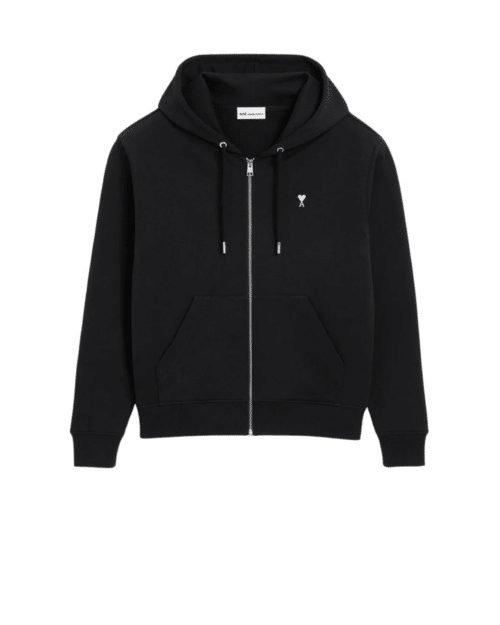 Hoodie Zippé Coton Noir Cœur Crème