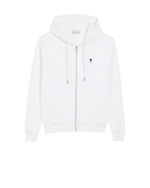 Hoodie Zippé Coton Blanc Cœur Noir