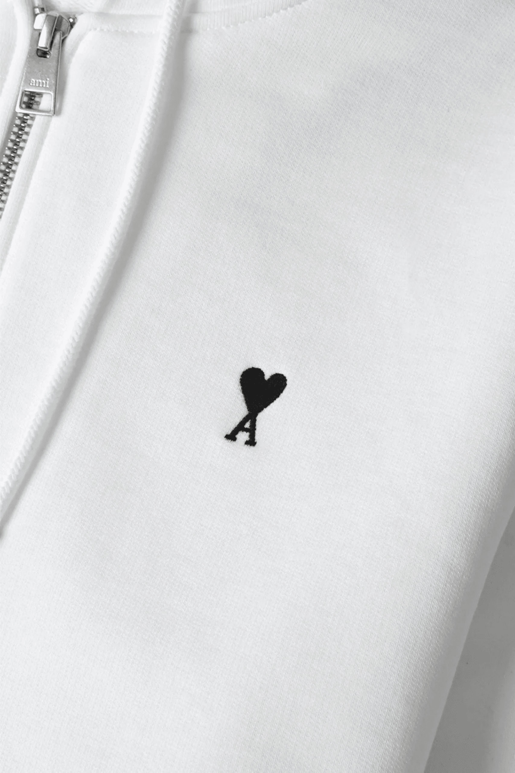 Hoodie Zippé Coton Blanc Cœur Noir