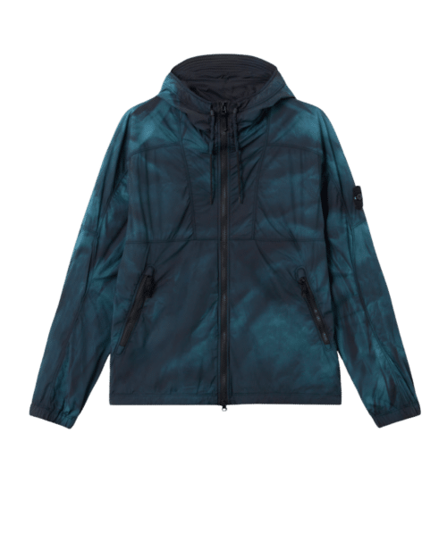 Blouson Capuche Nylon Noir Bleu