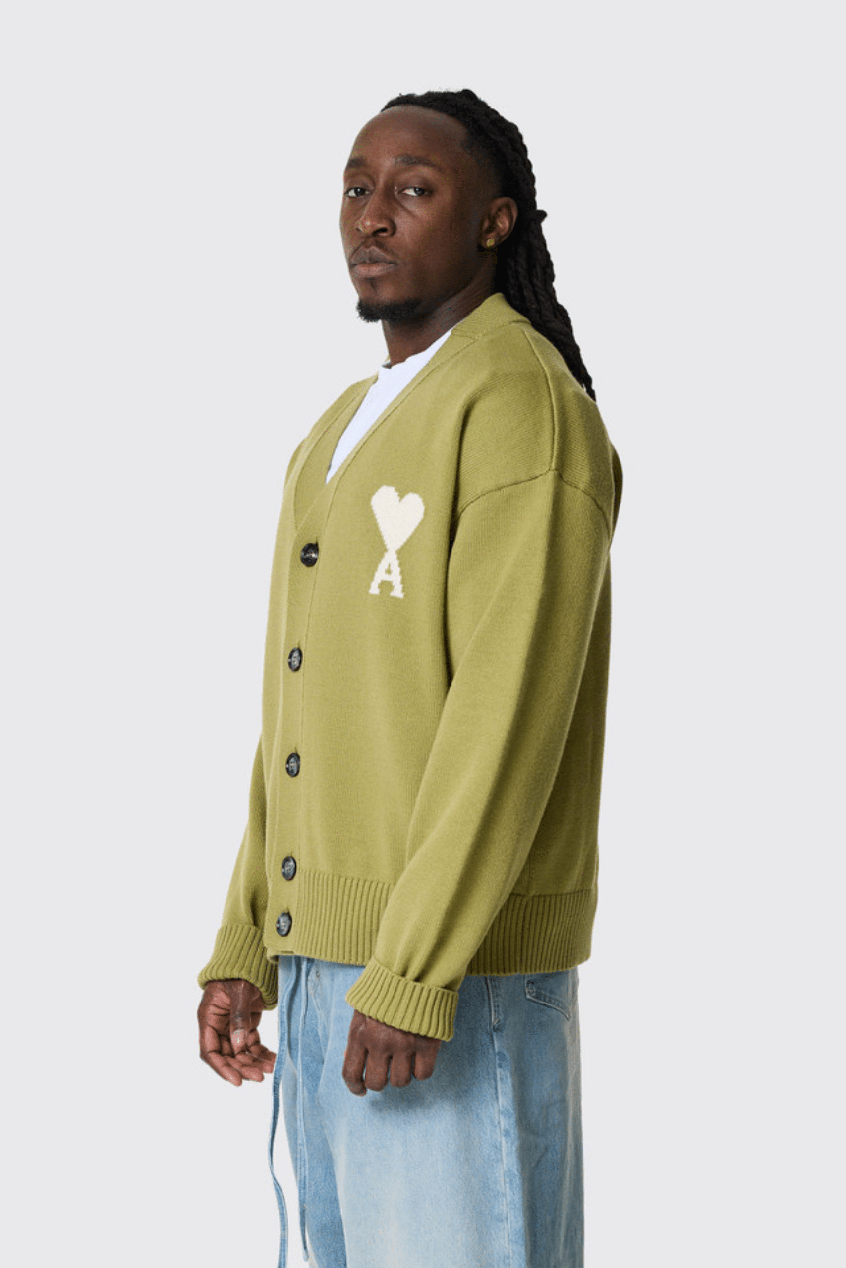 Cardigan Laine Coton Matcha Cœur Écru