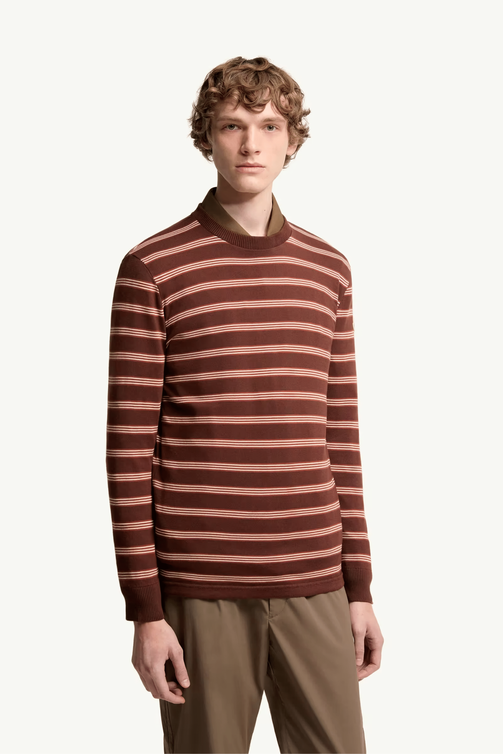 Sweat Coton Rayé Marron Rose