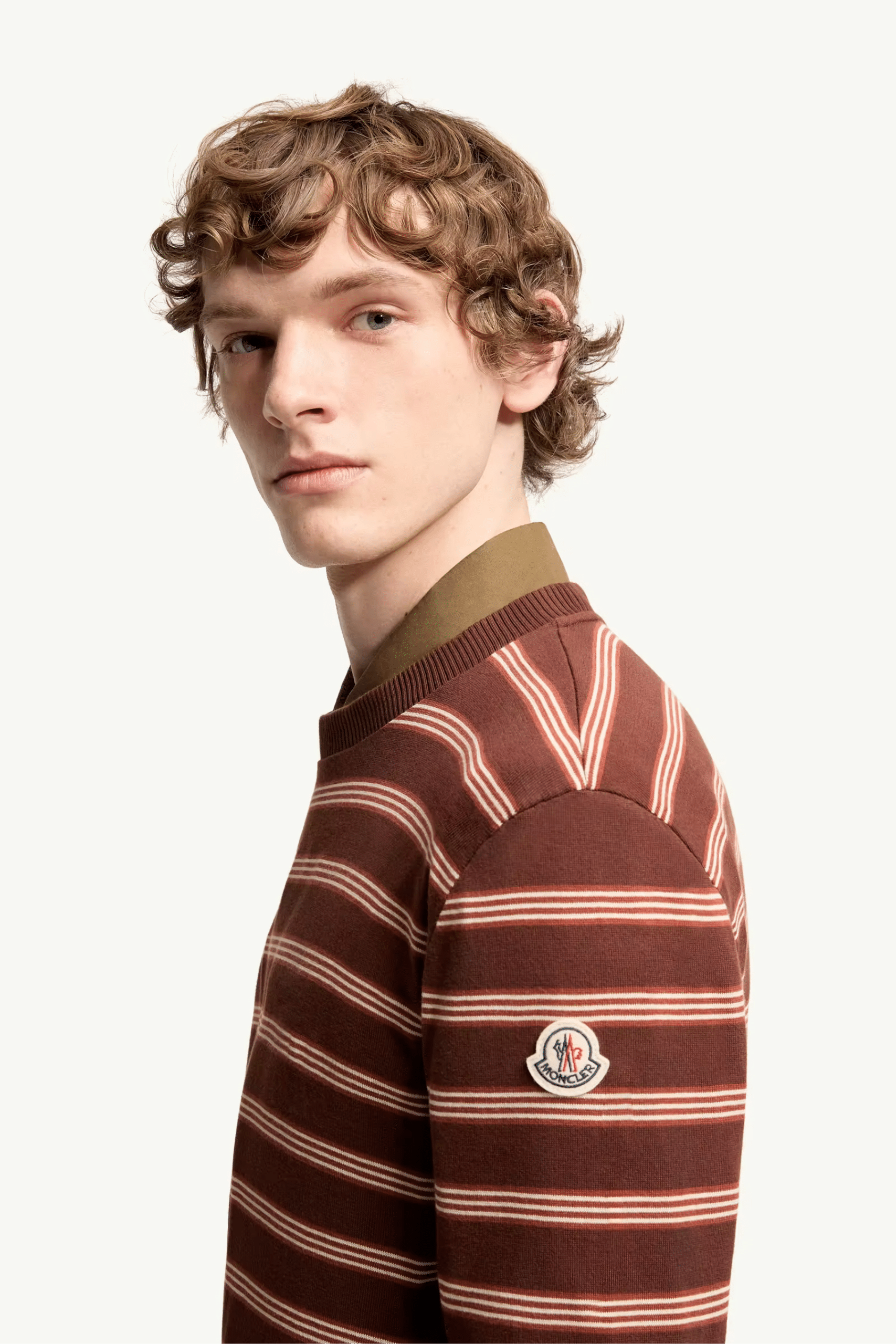 Sweat Coton Rayé Marron Rose