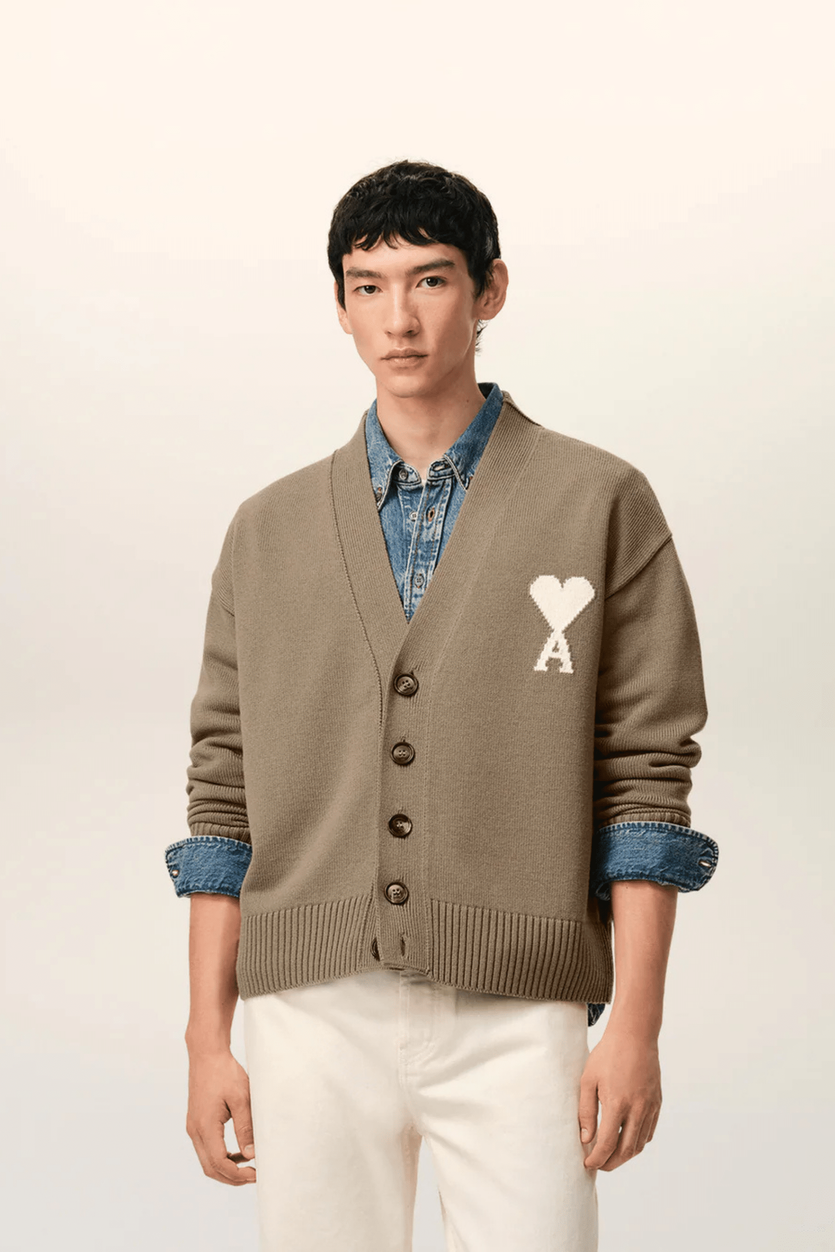 Cardigan Laine Coton Beige Cœur Écru