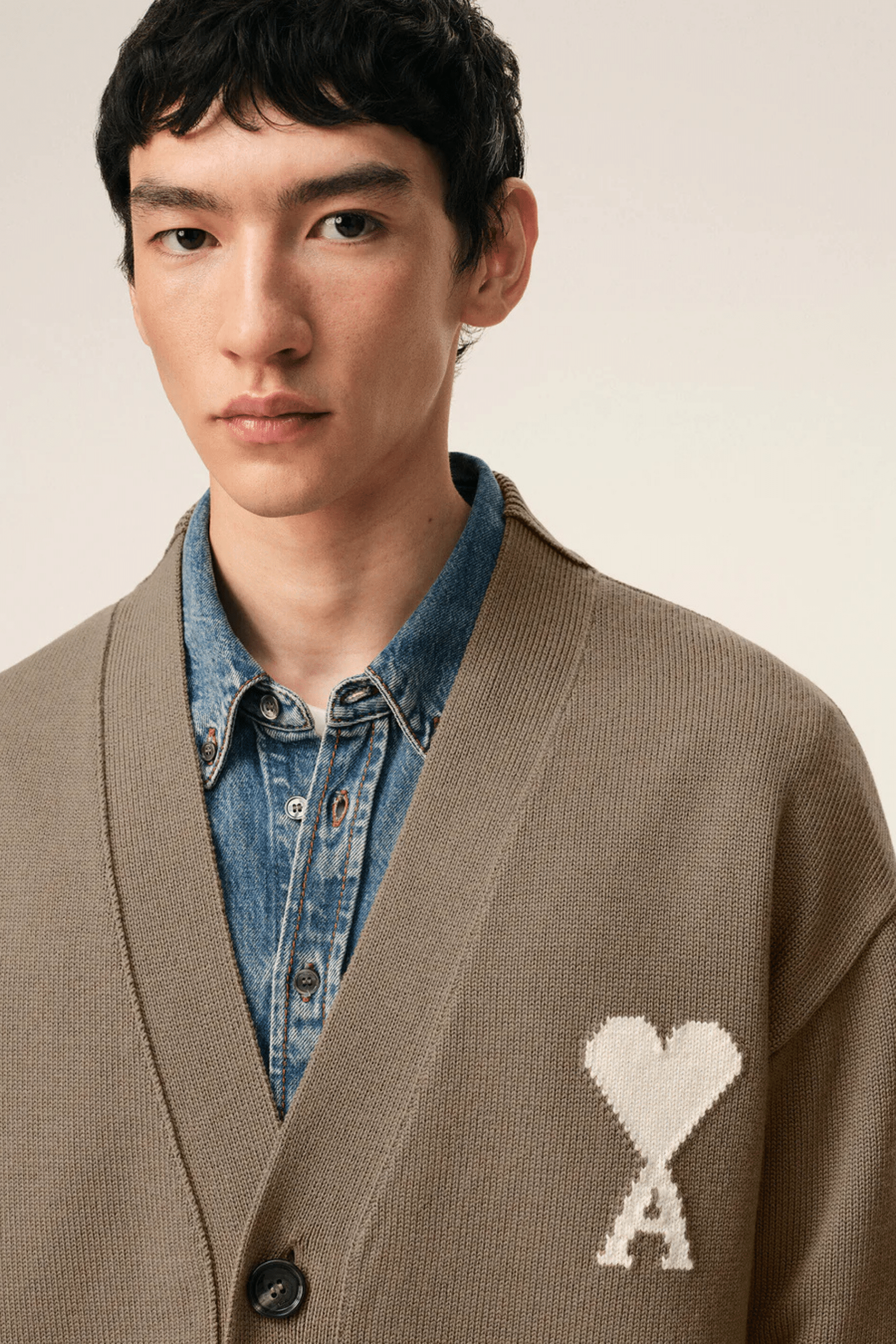 Cardigan Laine Coton Beige Cœur Écru