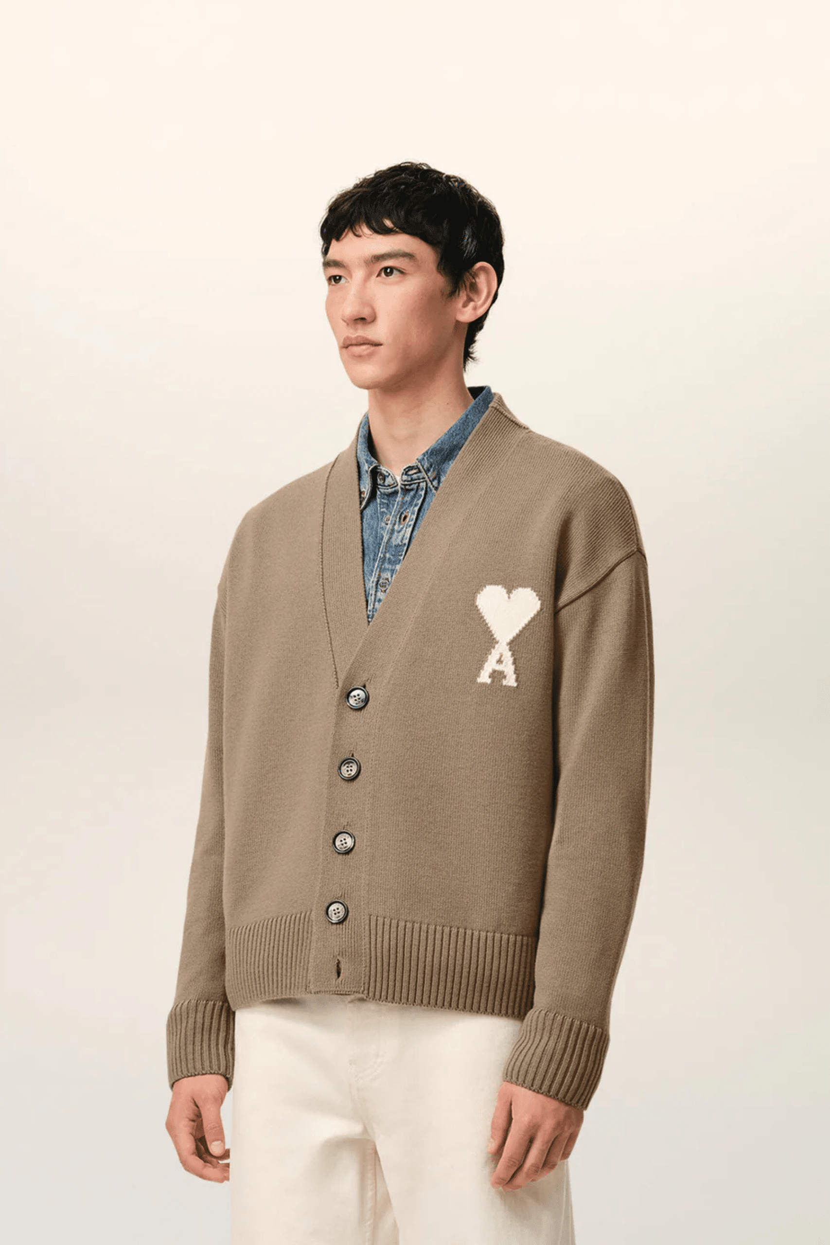 Cardigan Laine Coton Beige Cœur Écru