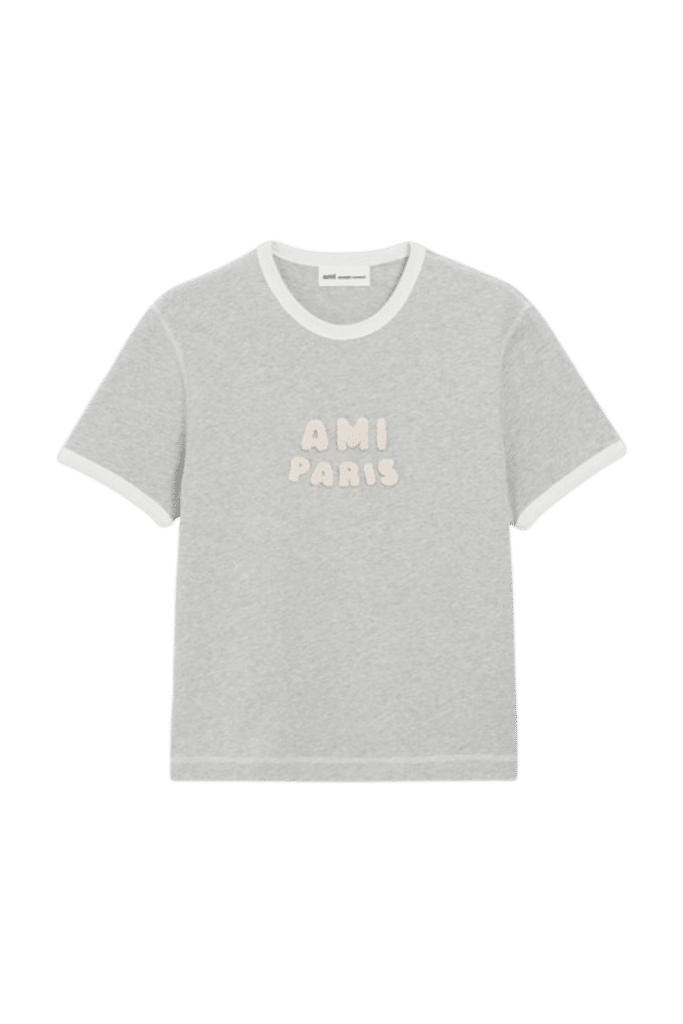 Tee-Shirt Gris Patch Maille Écru