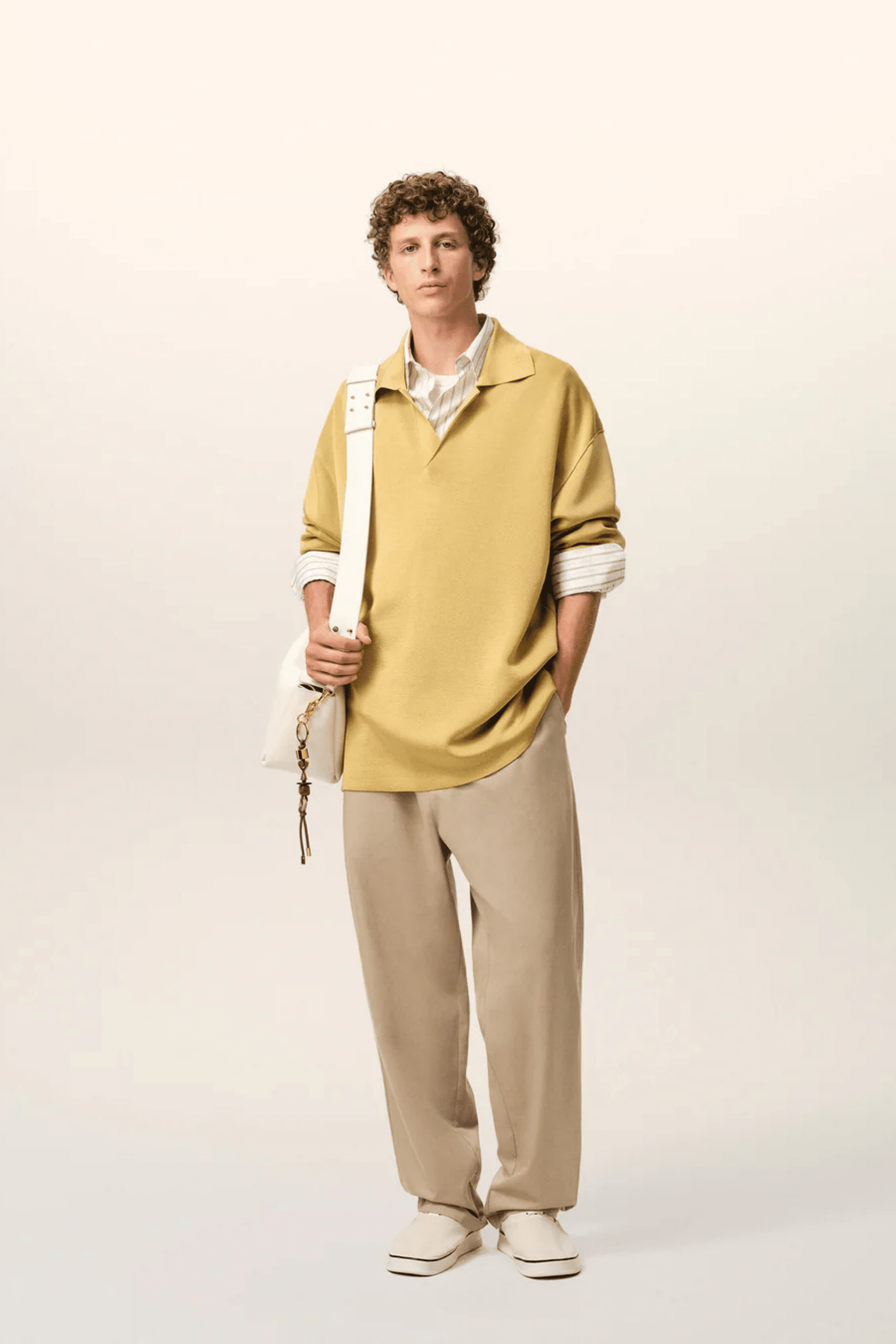 Pantalon Taille Élastiquée Coton Beige