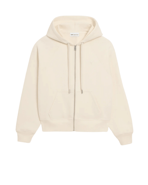 Hoodie Zippé Blanc Crème Cœur Embossé