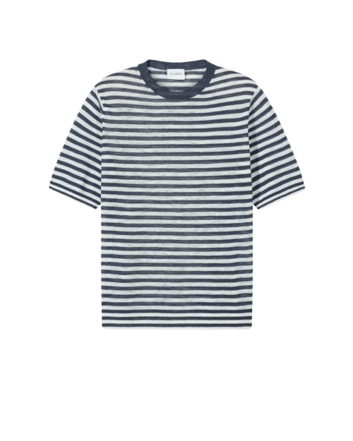 Tee-Shirt Rayé Lin Mélangé Noir Magma