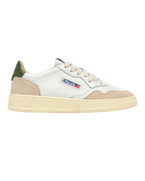 Sneakers Medalist Cuir Blanc Vert Daim Beige