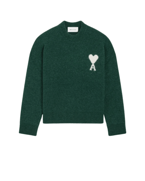Pull Col Rond Alpaga Vert Cœur Écru