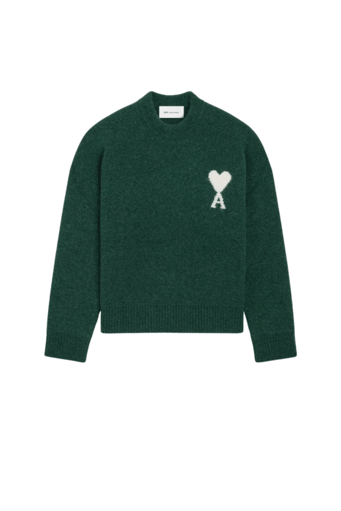 Pull Col Rond Alpaga Vert Cœur Écru