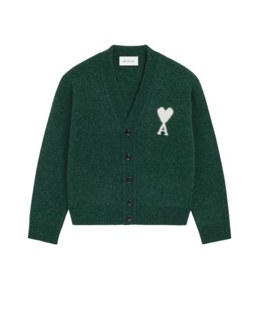 Cardigan Alpaga Vert Cœur Écru