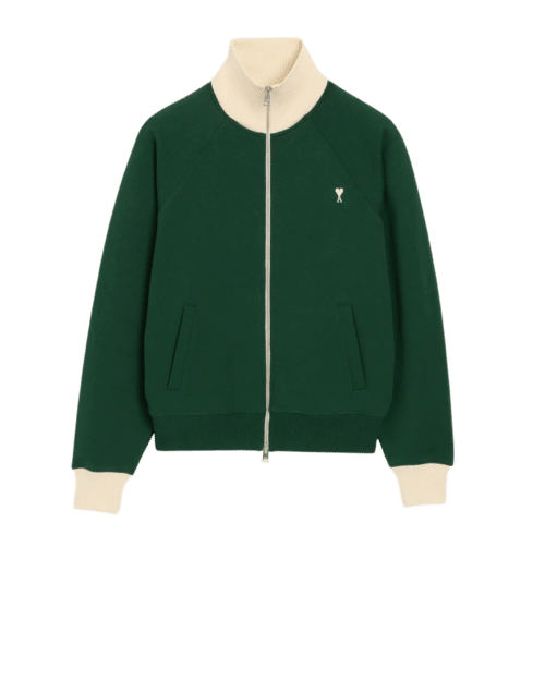 Sweat Zippé Vert Coton Cœur Crème