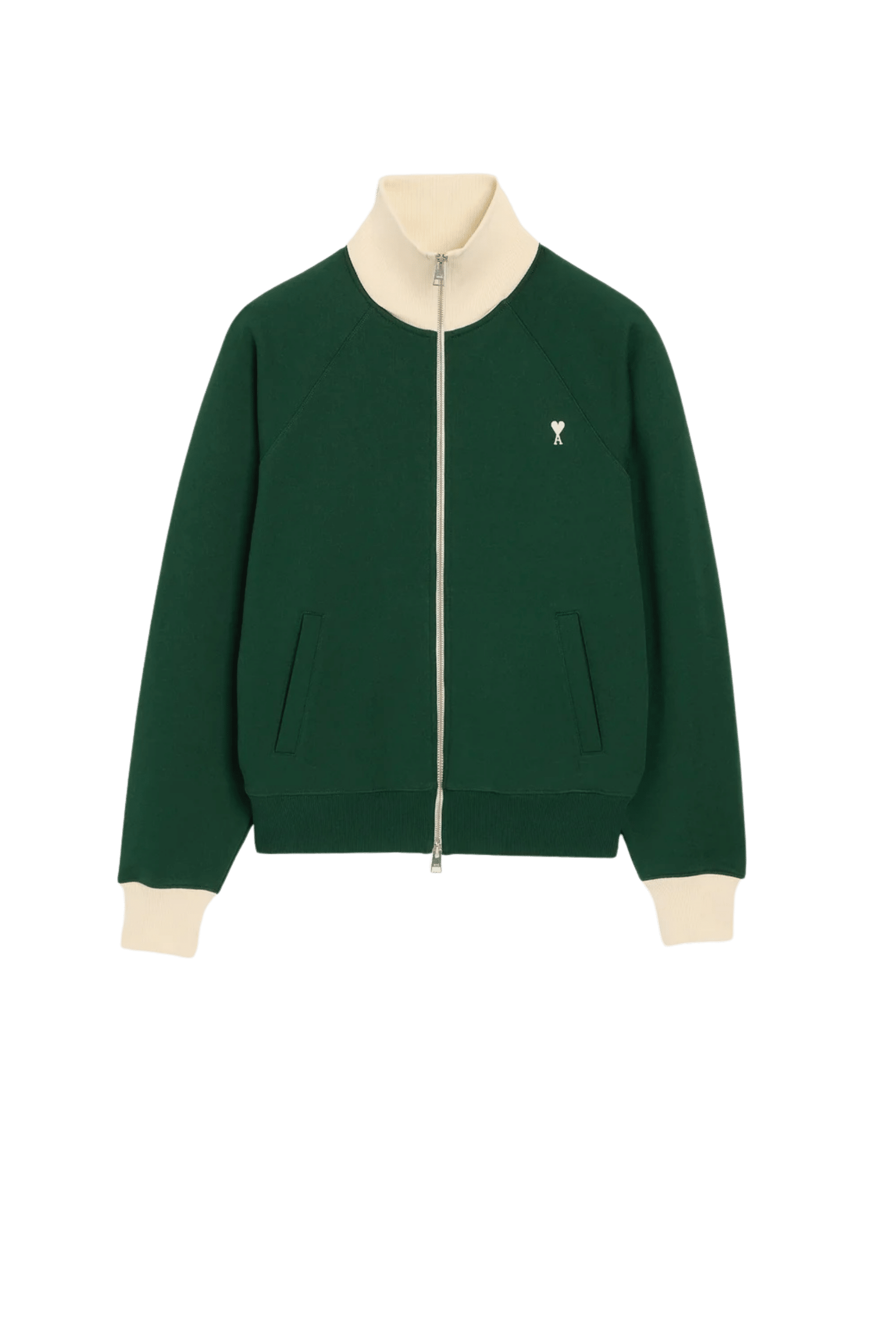 Sweat Zippé Vert Coton Cœur Crème