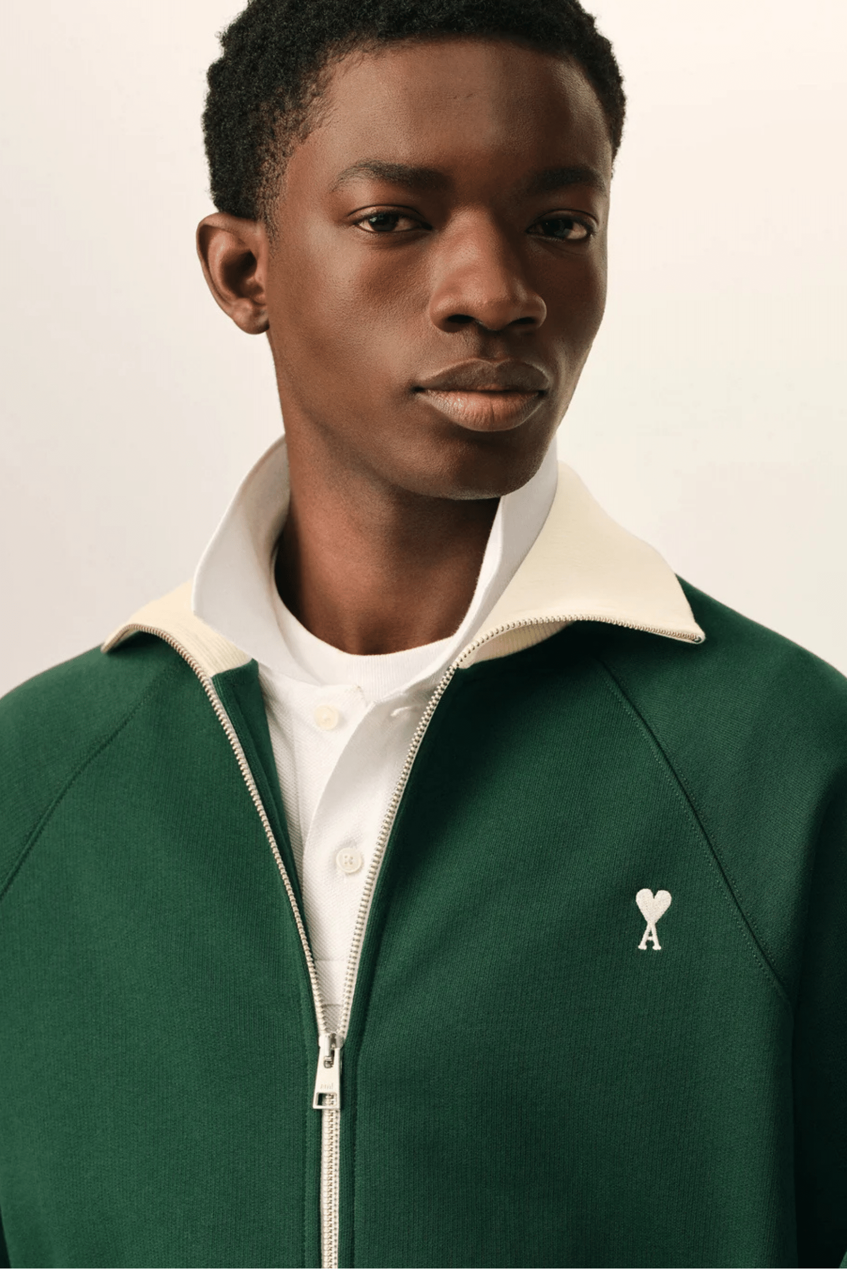 Sweat Zippé Vert Coton Cœur Crème