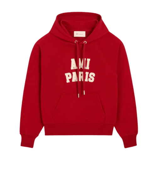 Hoodie Rouge Ami Paris Brodé Crème