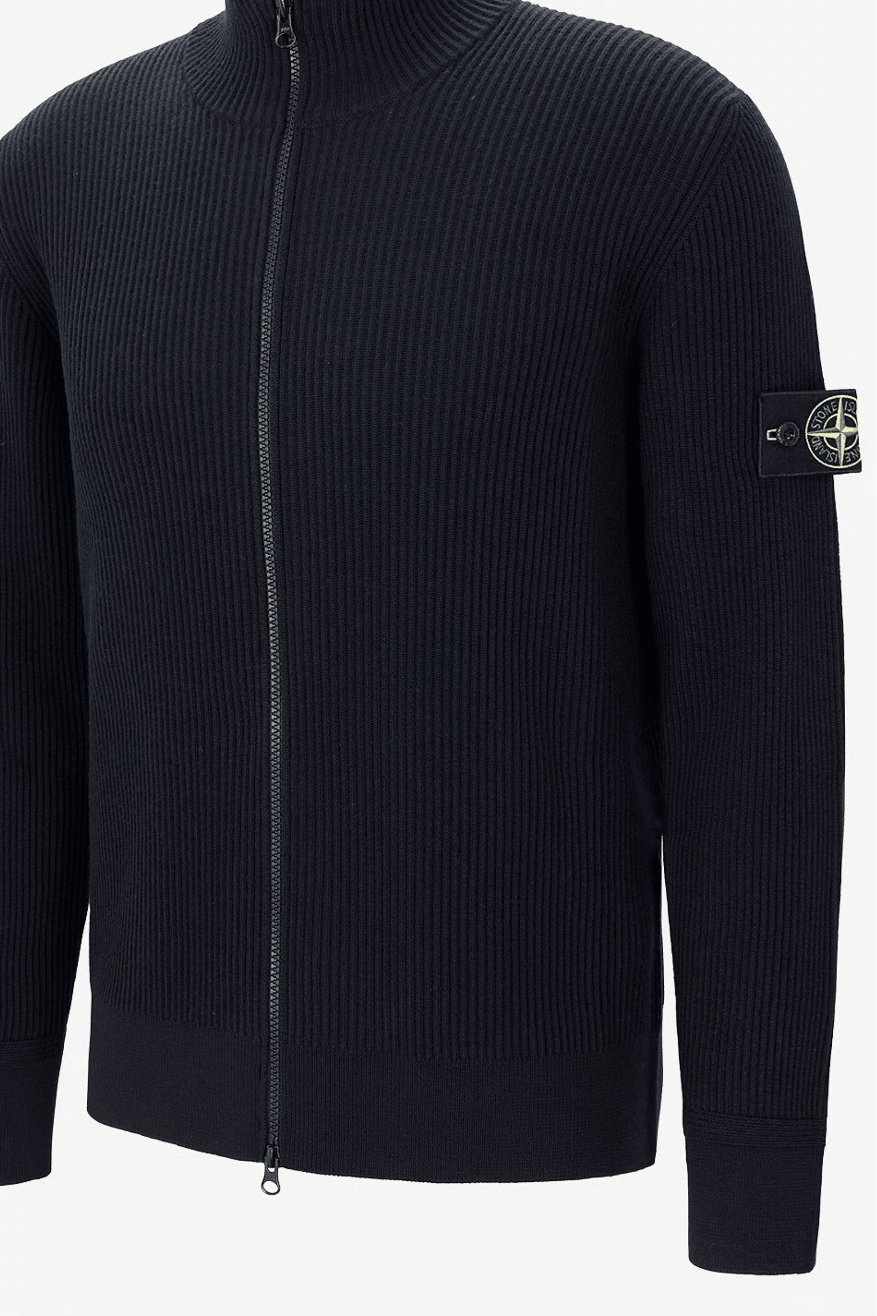 Cardigan Zippé Côtelé Laine Marine
