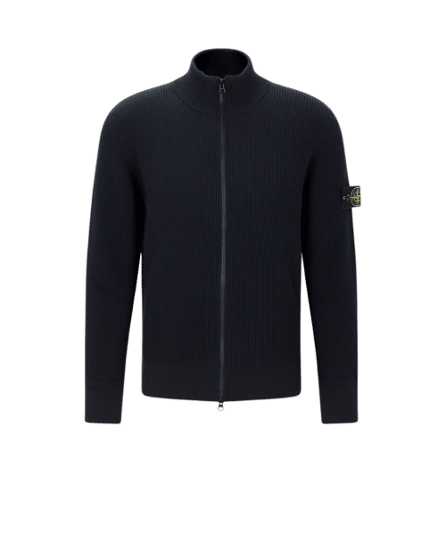 Cardigan Zippé Côtelé Laine Marine
