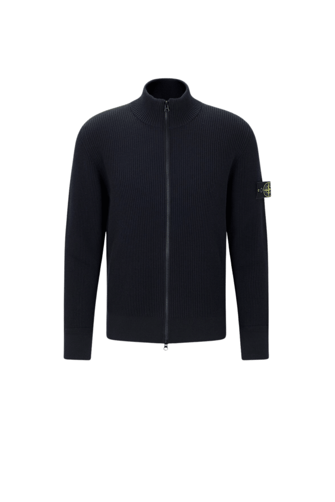 Cardigan Zippé Côtelé Laine Marine
