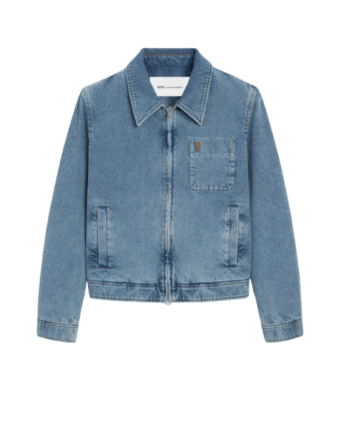 Blouson Zippé Denim Indigo Délavé