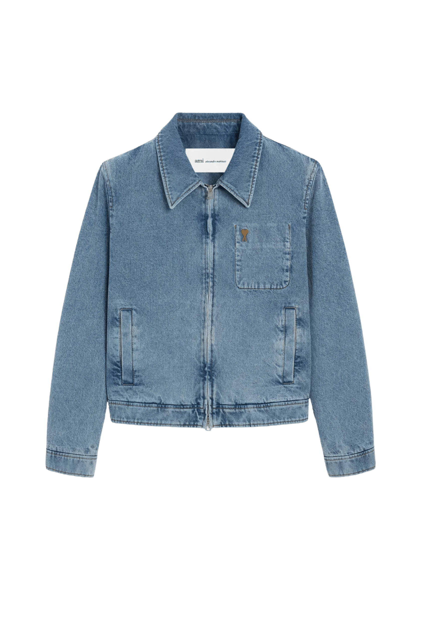 Blouson Zippé Denim Indigo Délavé