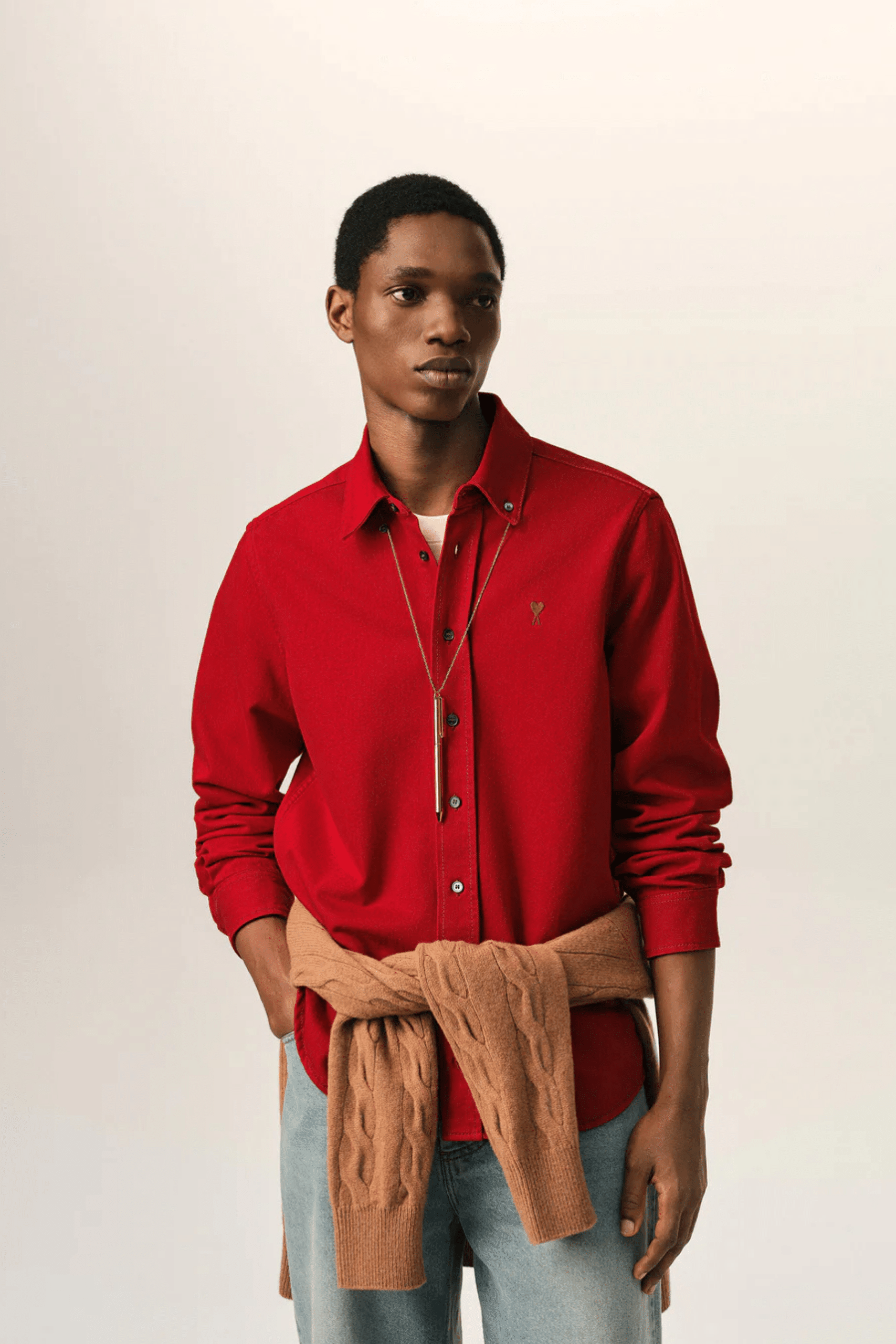 Chemise Coton Rouge Cœur Tabac