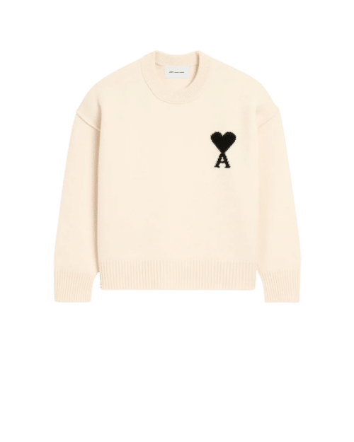 Pull Laine Ecru Cœur Noir