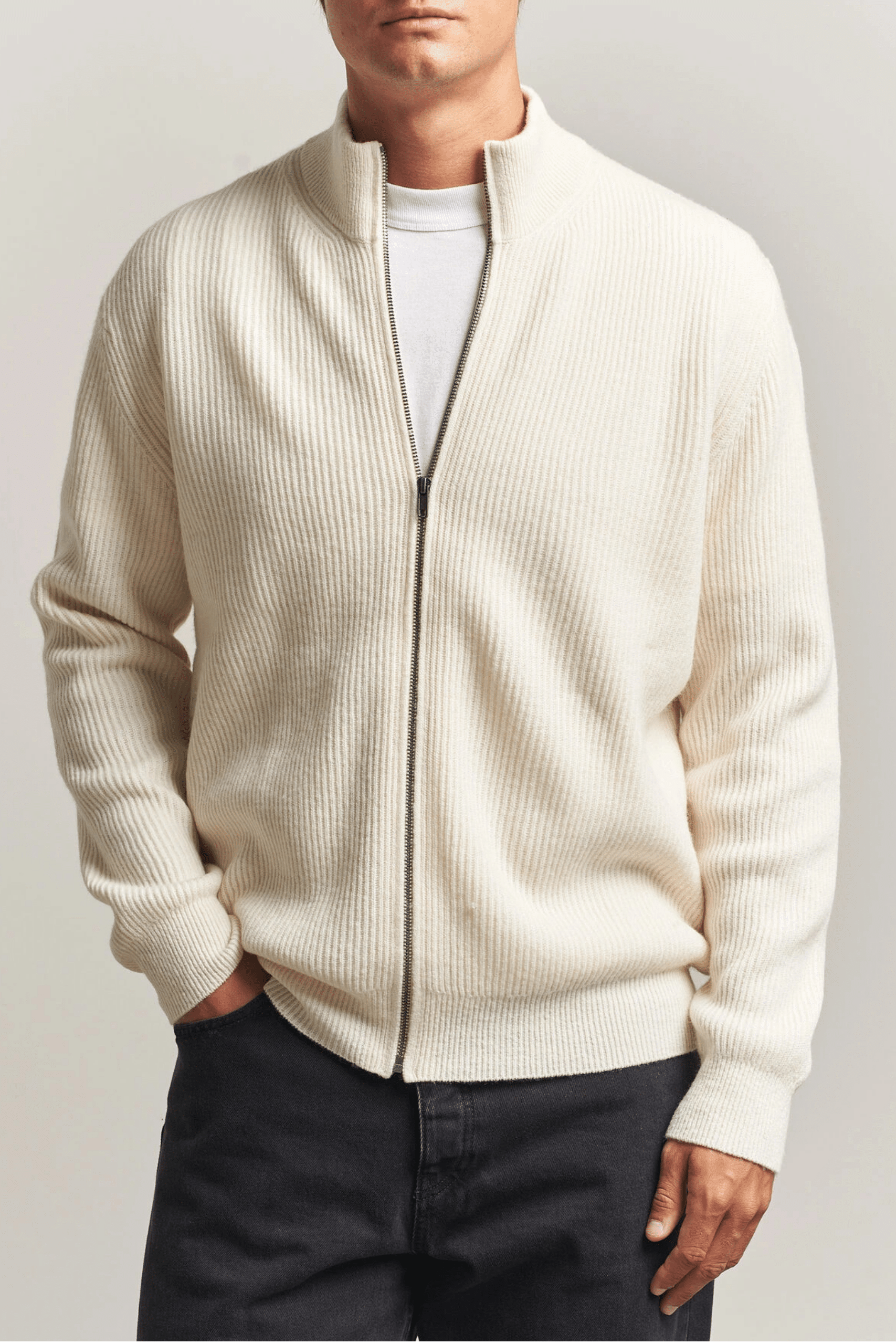 Cardigan Zippé Laine Ivoire Chiné