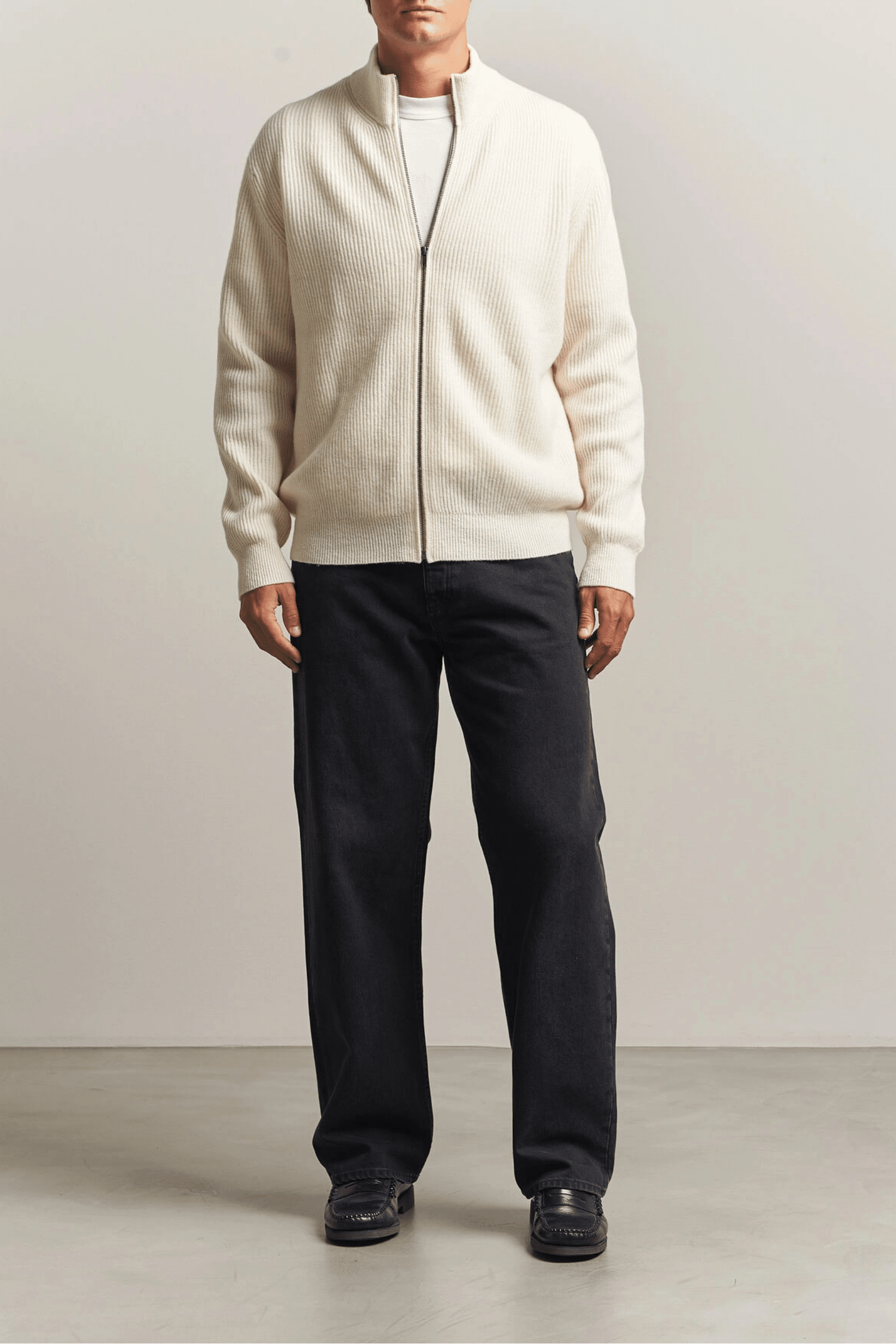 Cardigan Zippé Laine Ivoire Chiné
