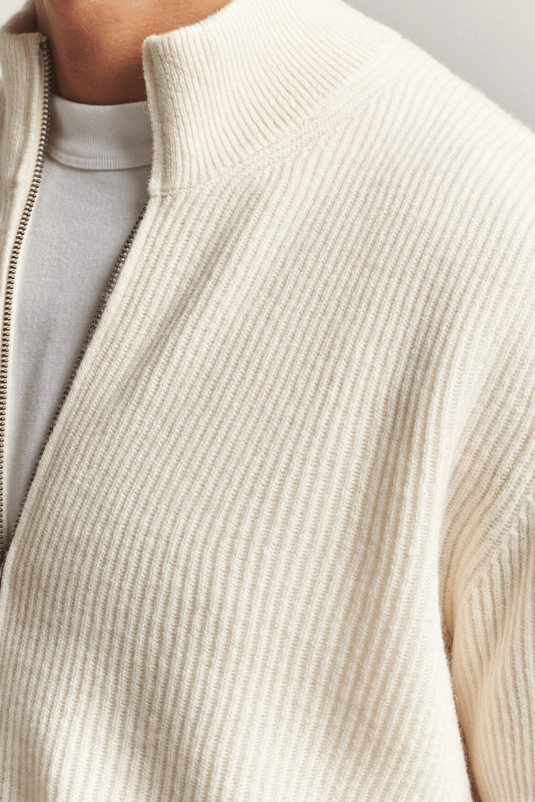 Cardigan Zippé Laine Ivoire Chiné