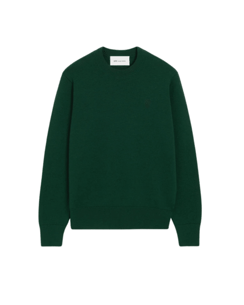 Pull Laine Vert Bouteille Petit Cœur Noir