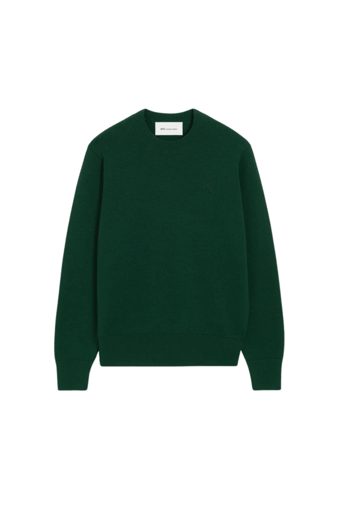 Pull Laine Vert Bouteille Petit Cœur Noir