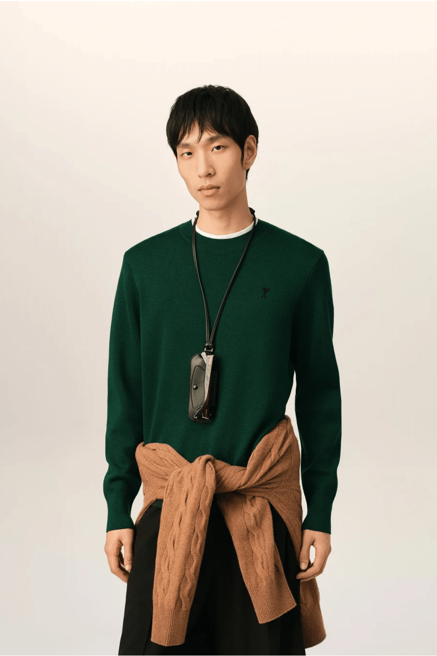 Pull Laine Vert Bouteille Petit Cœur Noir
