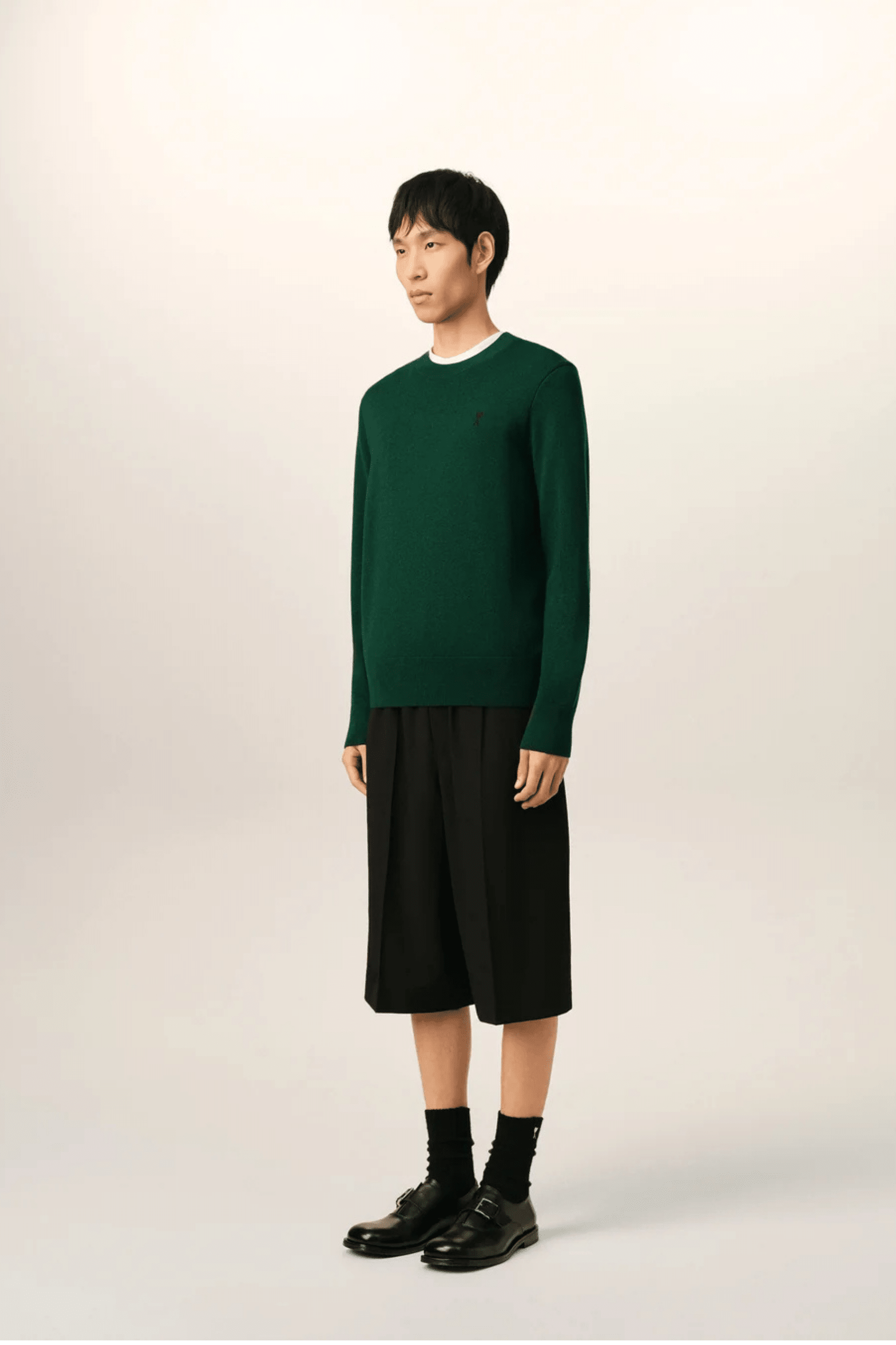 Pull Laine Vert Bouteille Petit Cœur Noir