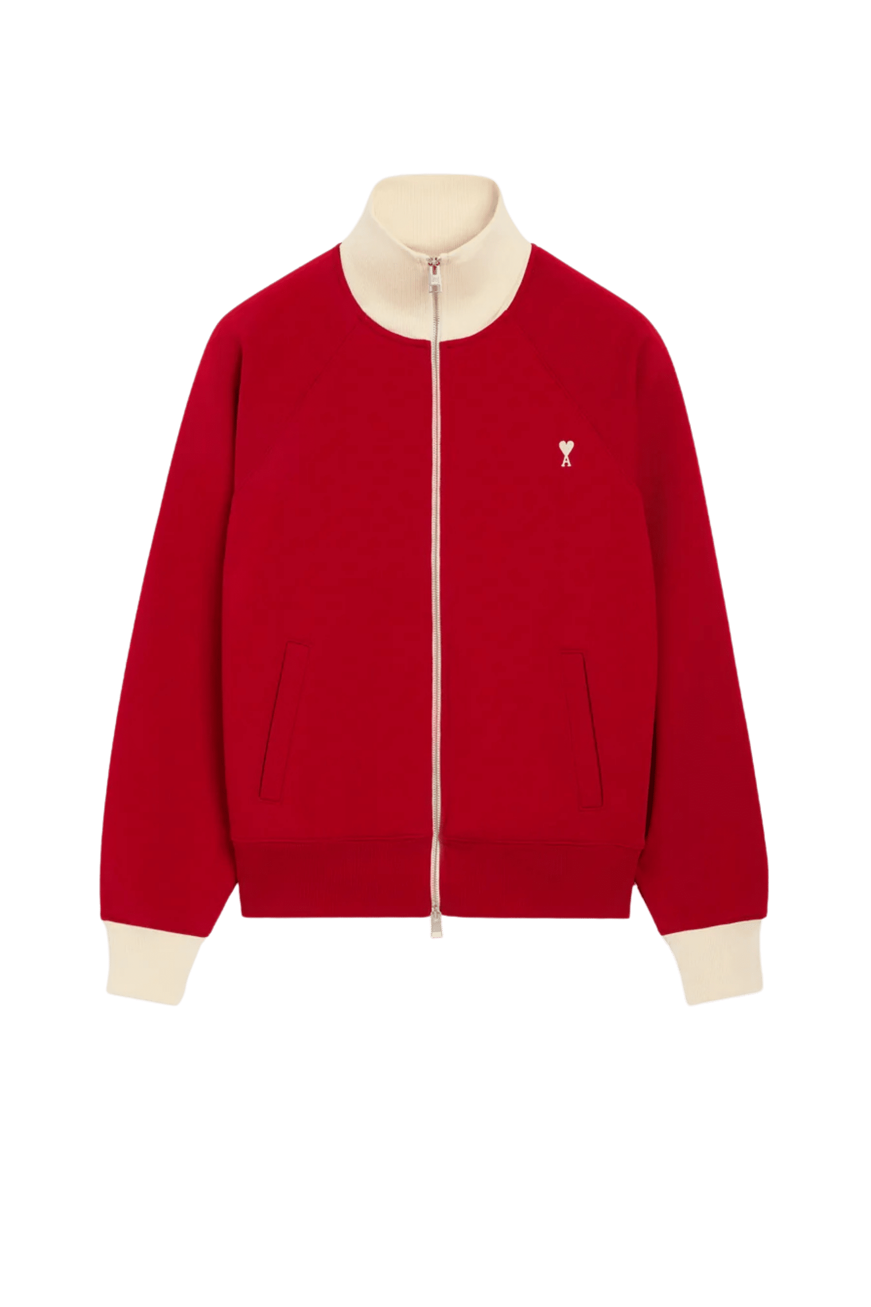 Sweat Zippé Coton Rouge Rubis Cœur Crème