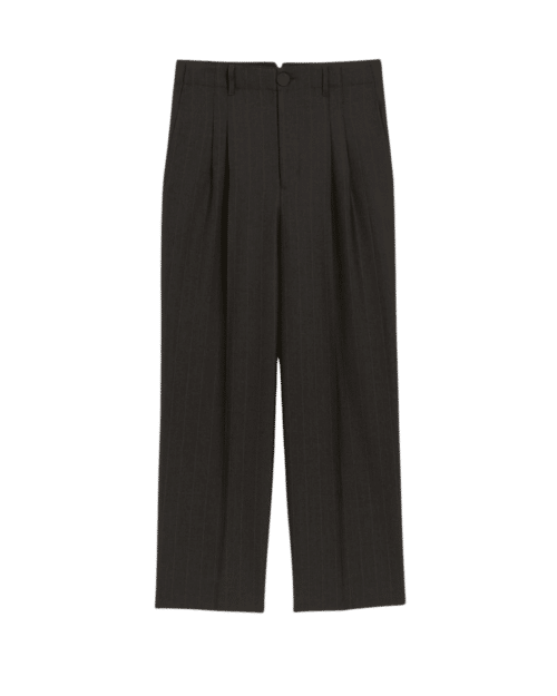 Pantalon Carotte Laine Grise Rayures Marron