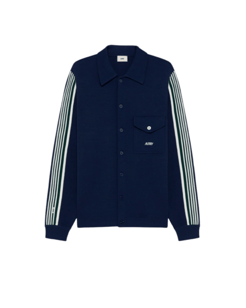 Veste Chemise Tricotée en Viscose Bleu