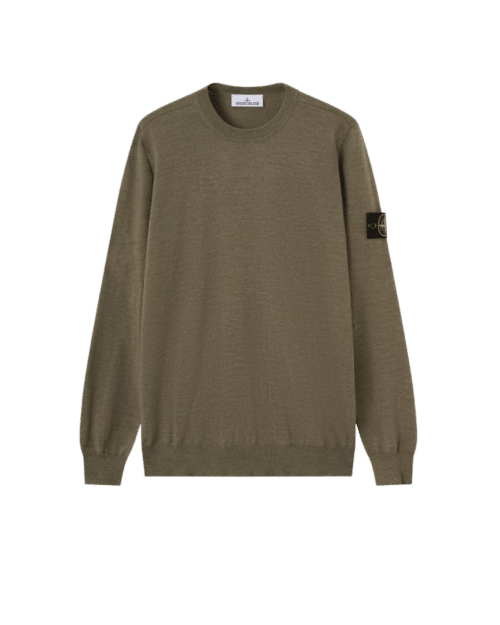 Pull Col Rond Laine Vert Militaire Chiné