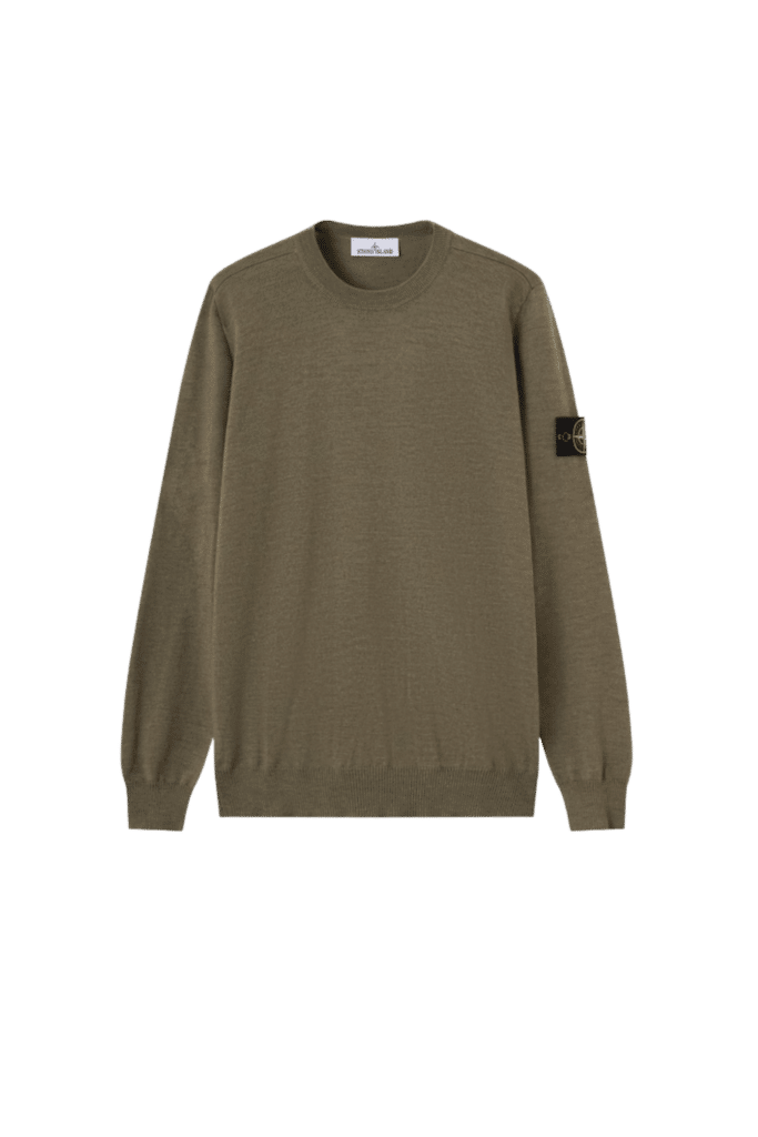 Pull Col Rond Laine Vert Militaire Chiné