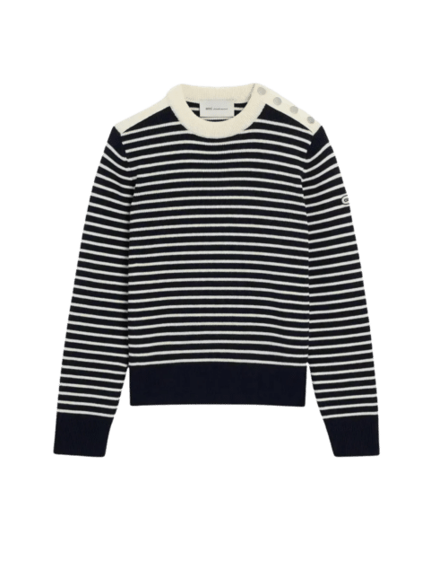 Pull Laine Rayé Marine Ivoire