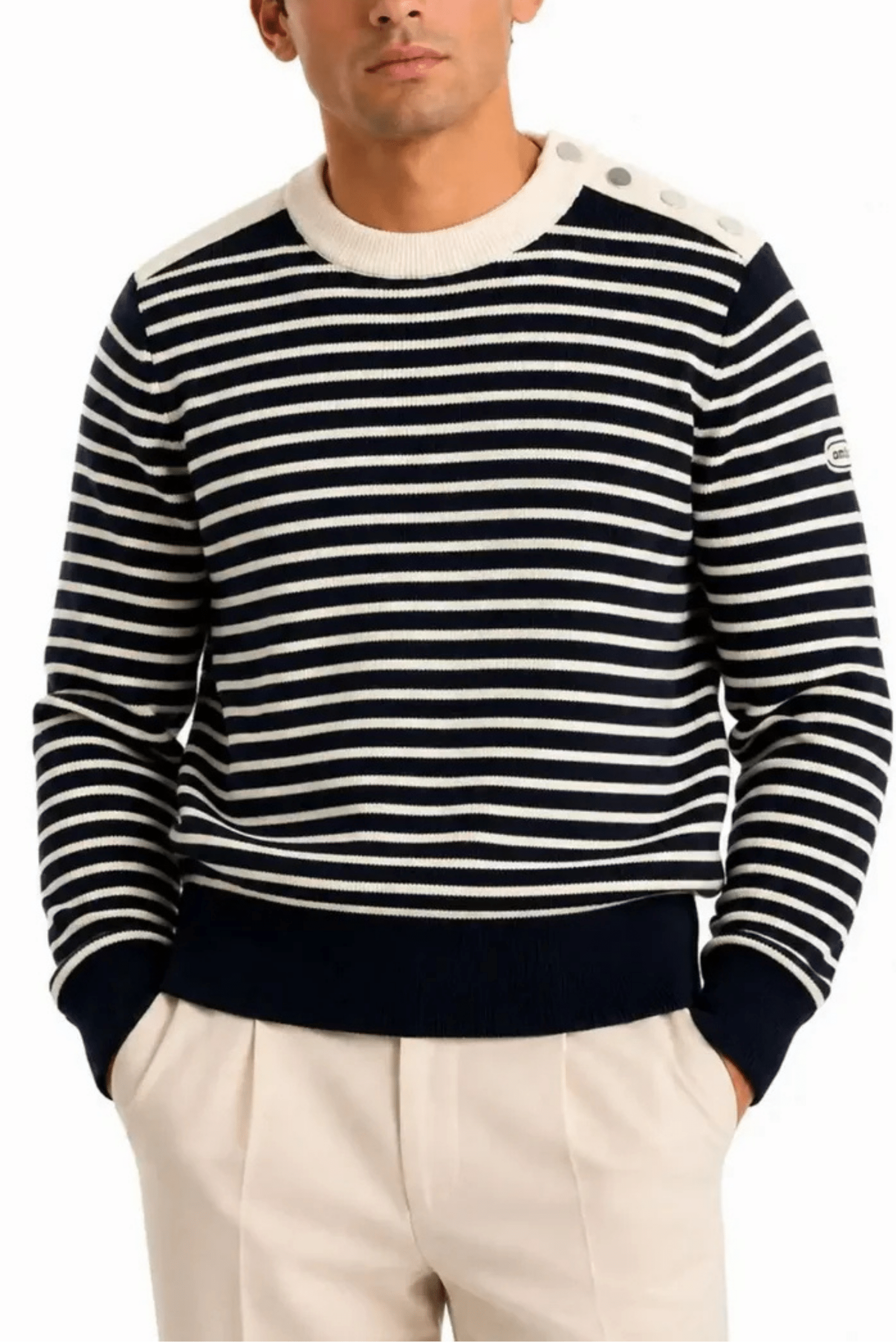 Pull Laine Rayé Marine Ivoire